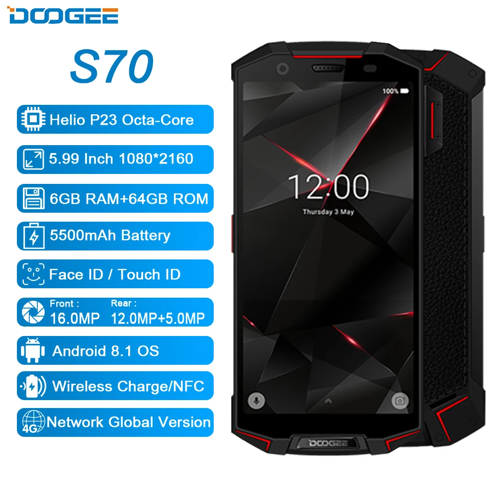 DOOGEE S70 смартфон с 5 дюймовым дисплеем восьмиядерным процессором Helio P23 ОЗУ 6 ГБ ПЗУ