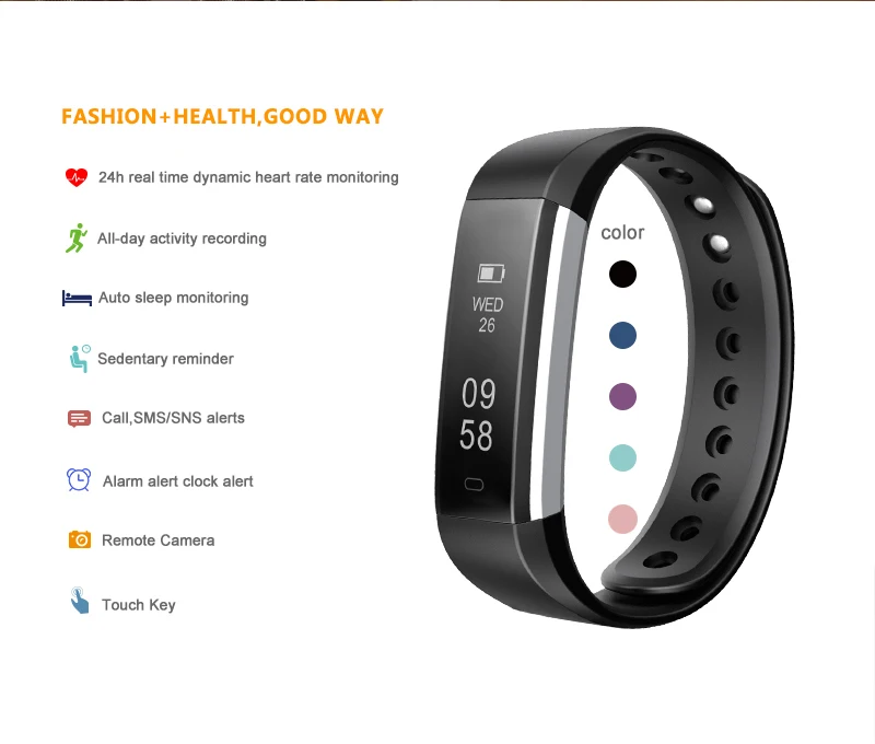 Смарт-браслет Smartch ID115 HR с Bluetooth пульсометром фитнес-трекером шагомером