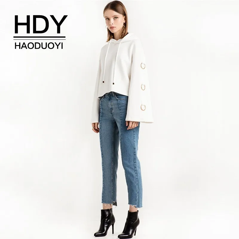 HDY Haoduoyi осенний Новый женский пуловер модный с металлическим кольцом украшение