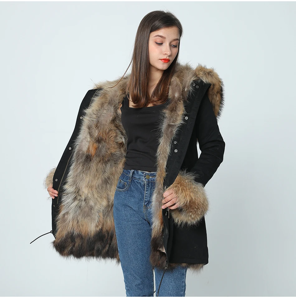 OFTBUY 2019new parkas зимняя куртка женская парка натуральный мех пальто натуральный большой енот меховой воротник Лисий меховой вкладыш