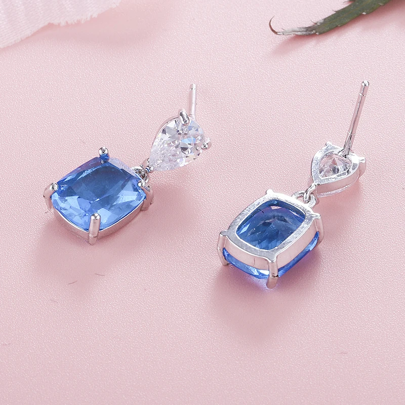 YANMEI 3 Colours CZ Simple Square Stud Earrings For Ladies Crystal Water Drop Shape Earring Wedding Fashion Gifts YME7559Y | Украшения и