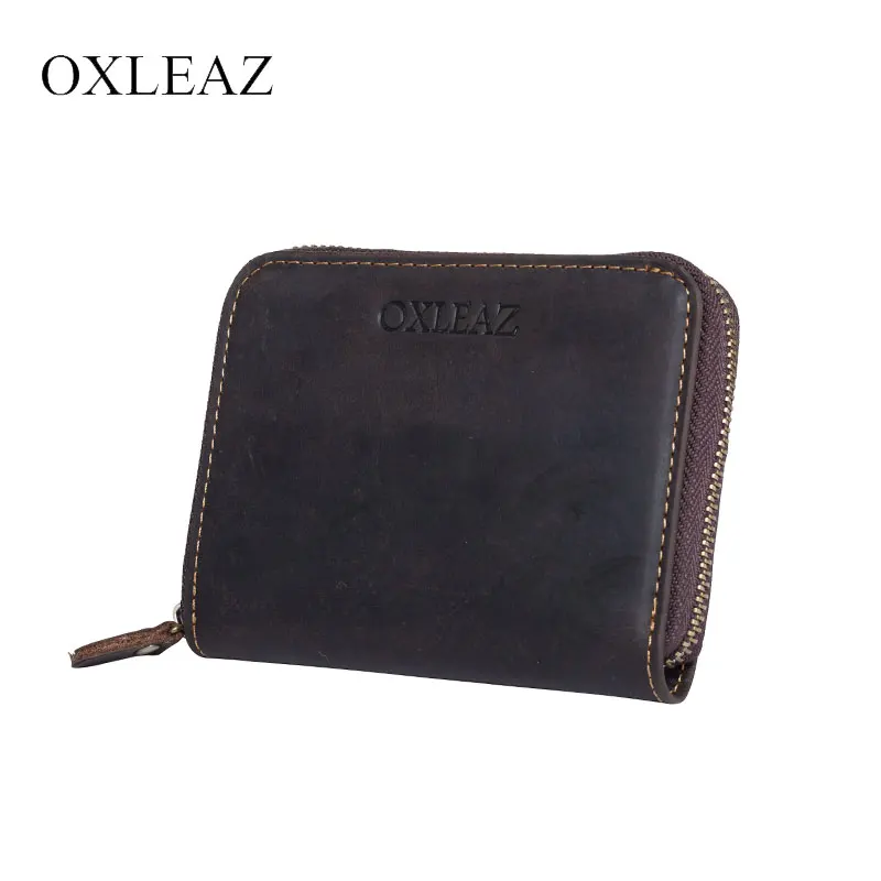OXLEAZ мужской Crazy Horse кожаный мешочек для монет кошелек на молнии короткий