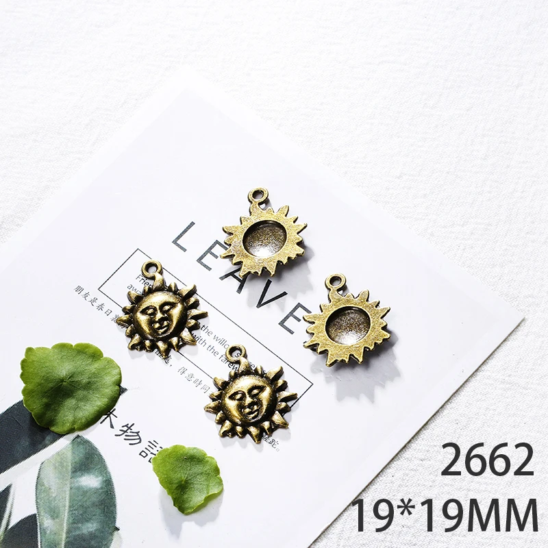 

19*19mm 10pcs Sun Alloy Pendant For Diy Jewelry Making 2 Colors Antique Silver Antique Bronze No.2662