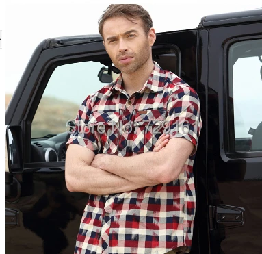 Free Shipping summer new arrival 100% cotton short sleeve plaid shirt brand casual outdoor sports men SIZE M-3XL | Мужская одежда
