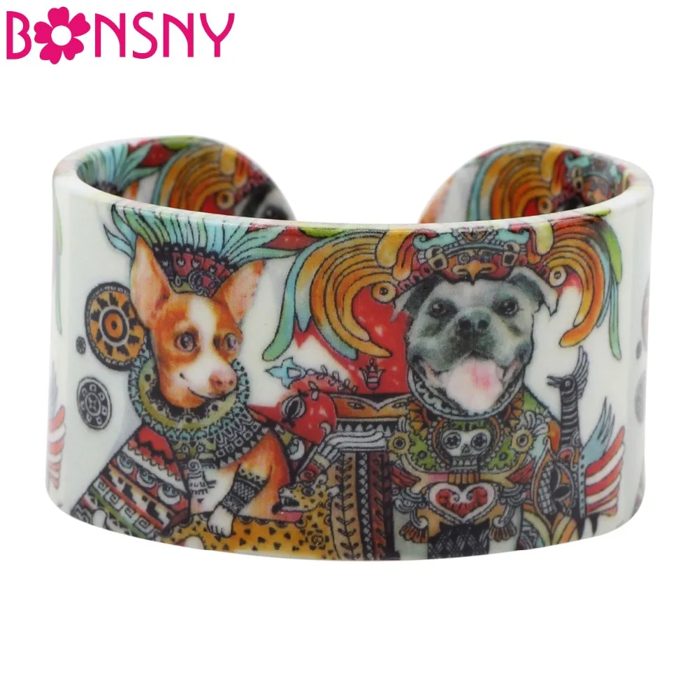 

Bonsny Acrylic Wide Cute Dog Pattern Bracelets Bangles Novelty Animal Jewelry For Women Girls Pet Lovers Gift Accessories Bijoux