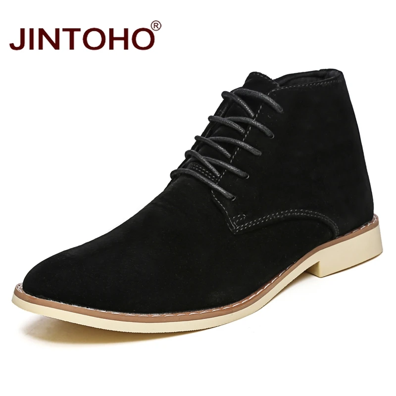 JINTOHO 2018 Новая мужская зимняя обувь модные мужские замшевые ботинки из свиной кожи
