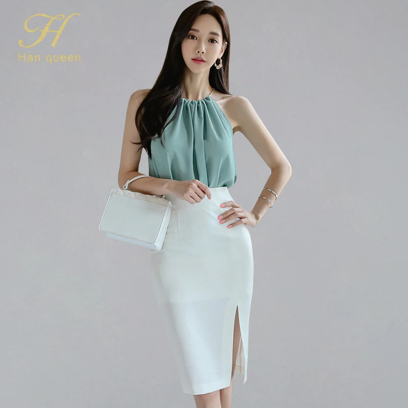 H Han queen новинка 2019 женские блузки с бретельками и сексапильным разрезом