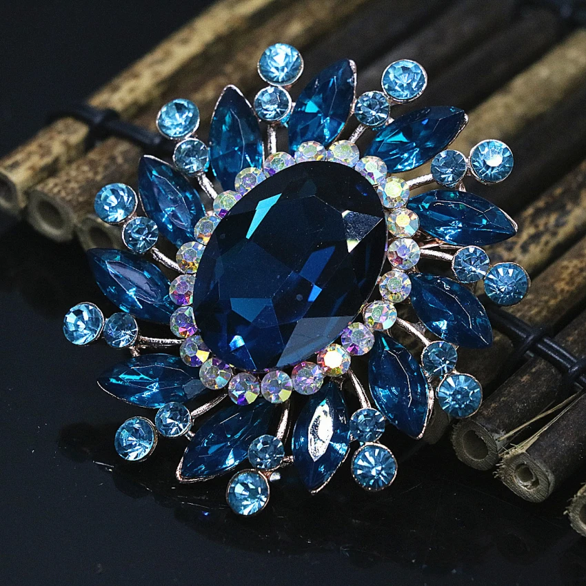 Элегантная брошь в форме овала цвета розового золота с яркими камнями-стразами и кристаллами модной женской свадебной букетной украшения 55*61 мм T on.