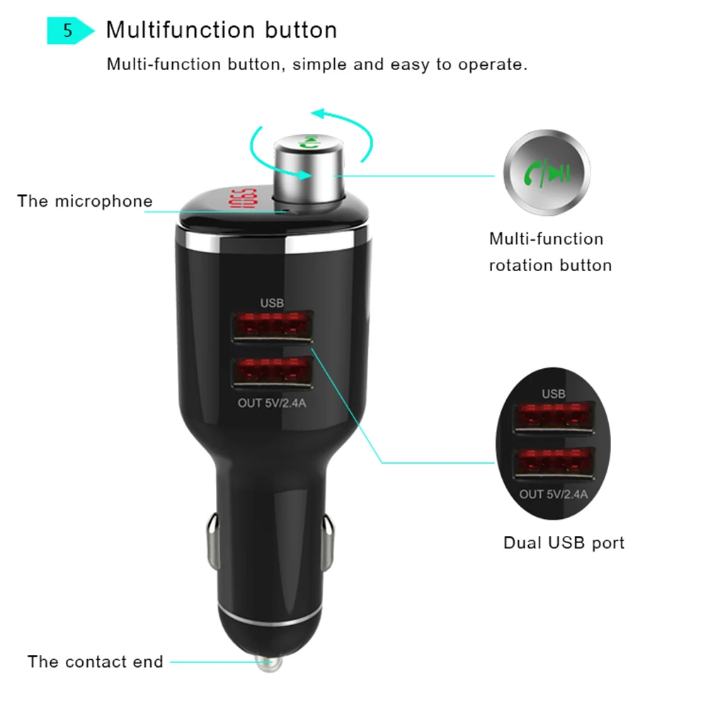 Автомобильный fm трансмиттер Wirelesss комплект громкой связи Bluetooth версии 4 2 вызов MP3