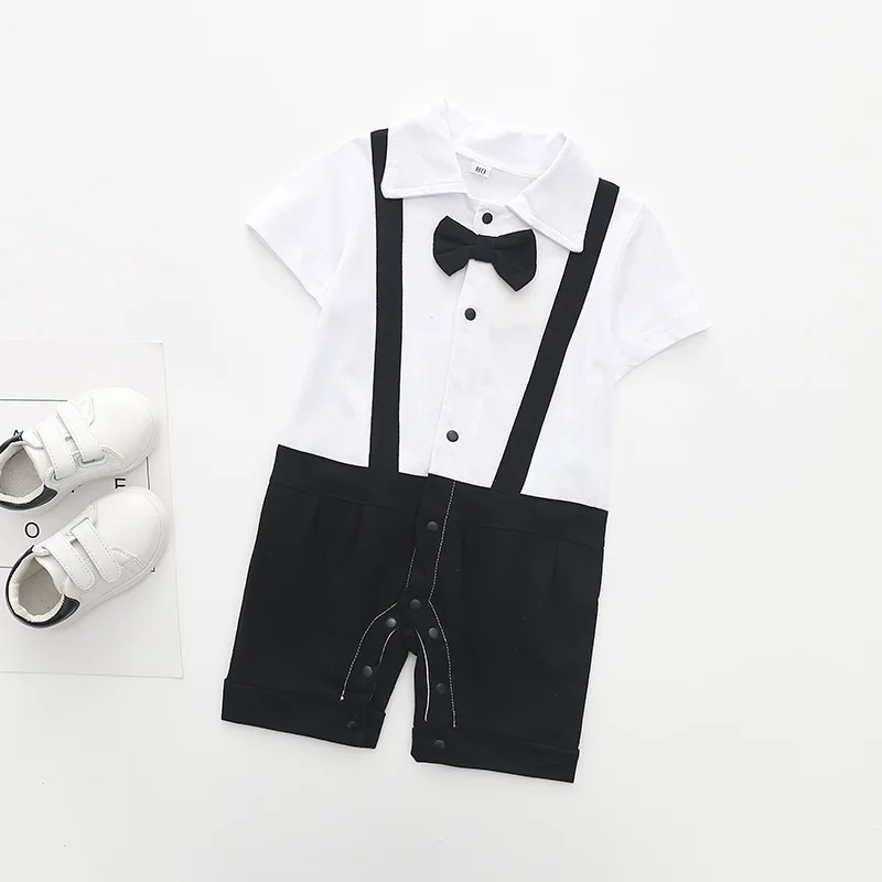 Newborn baby Cotton rompers Turn-down Collar Short sleeve gentleman Style boy clothes infant babies jumpsuits overalls0-18M |