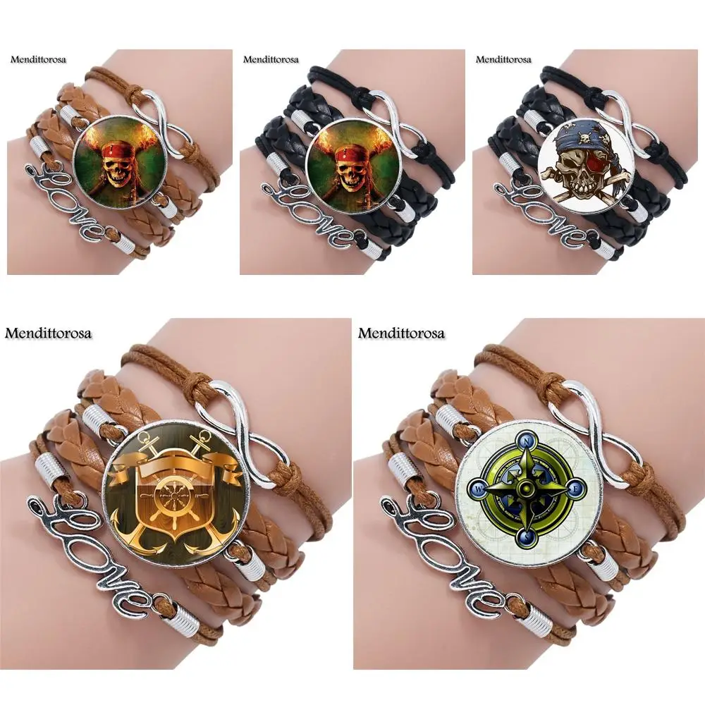 

Mendittorosa Glass Cabochon Maxi Multilayer Black/Brown Leather Bracelet Bangle Jewelry For Kids Captain Jack Portrait