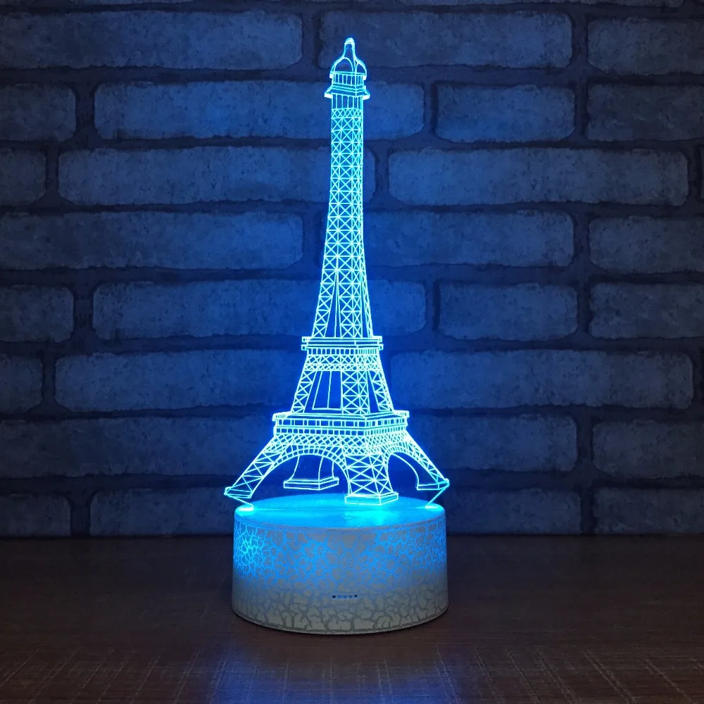 

7 Colors Eiffel Tower 3D LED Night Light Acrylic Optical 3D Illusion Abajur Table Lamp Lumineuse Baby Sleeping Nightlight