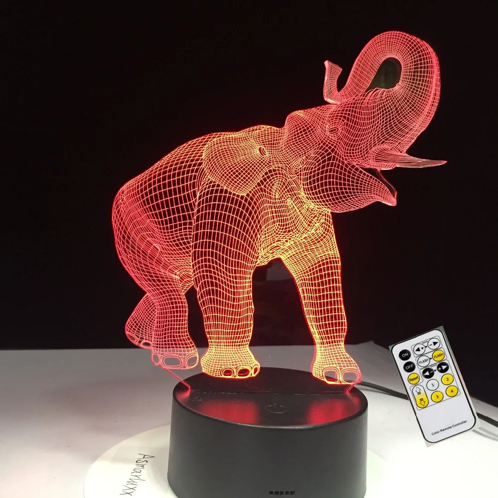 Качения нос Счастливый Слон 3D лампа 7 цветов USB Ночной светильник светодиодный