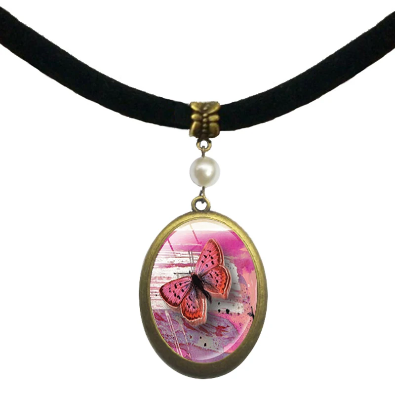 Красивая бабочка длинное жемчужное ожерелье Пара кулон насекомые Шарм ювелирные