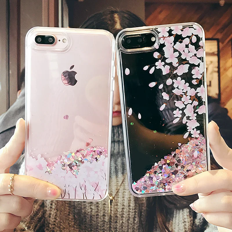 Динамический чехол с жидкими блестками для iPhone 8 7 6 6S Plus свежими цветами тюльпанов