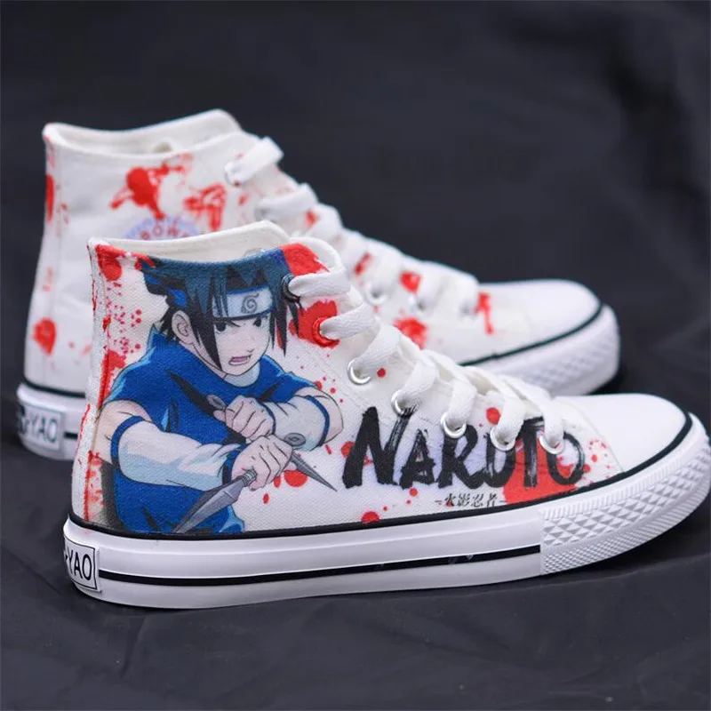 Sasuke Аниме «Наруто Узумаки»; обувь Саске, Какаши, боль; маскарадные костюмы; плимсоллы, Данк; высокие каракули; ручная роспись; парусиновая обувь; модная обувь - Цвет: Sasuke