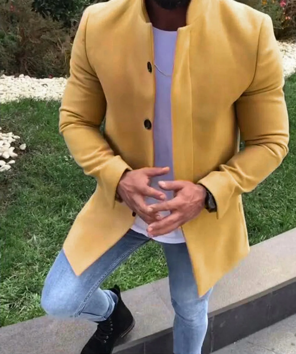 Мужской тепло зимой Slim Fit длинное однотонное Цвет бизнес шерстяное пальто/Мужская Высокая-класс Чистый цвет Куртки большого размера
