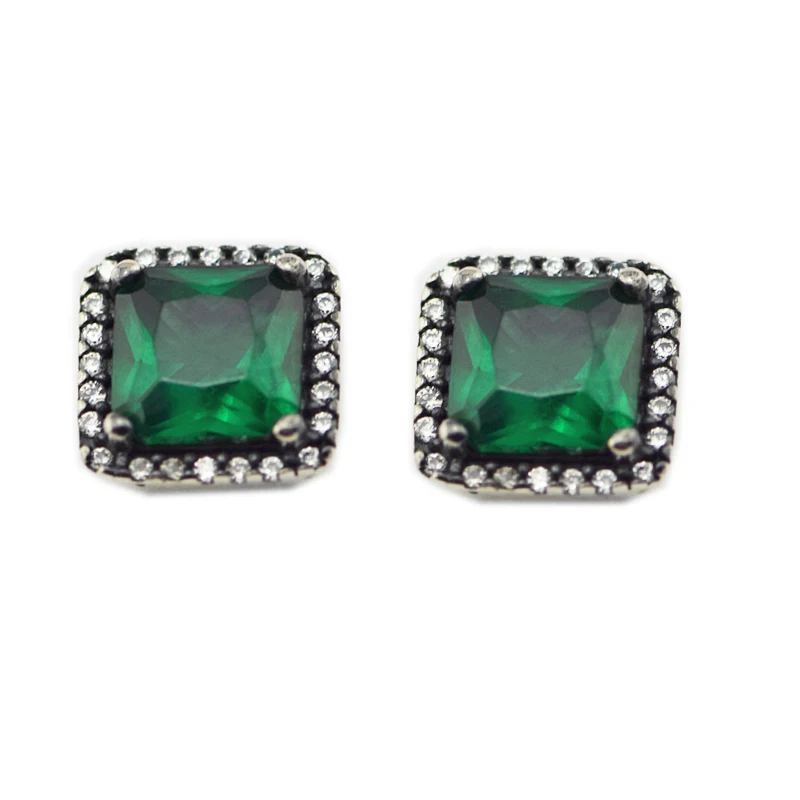 Женские серьги гвоздики из серебра 100% пробы с зеленым фианитом|stud earrings|earrings free
