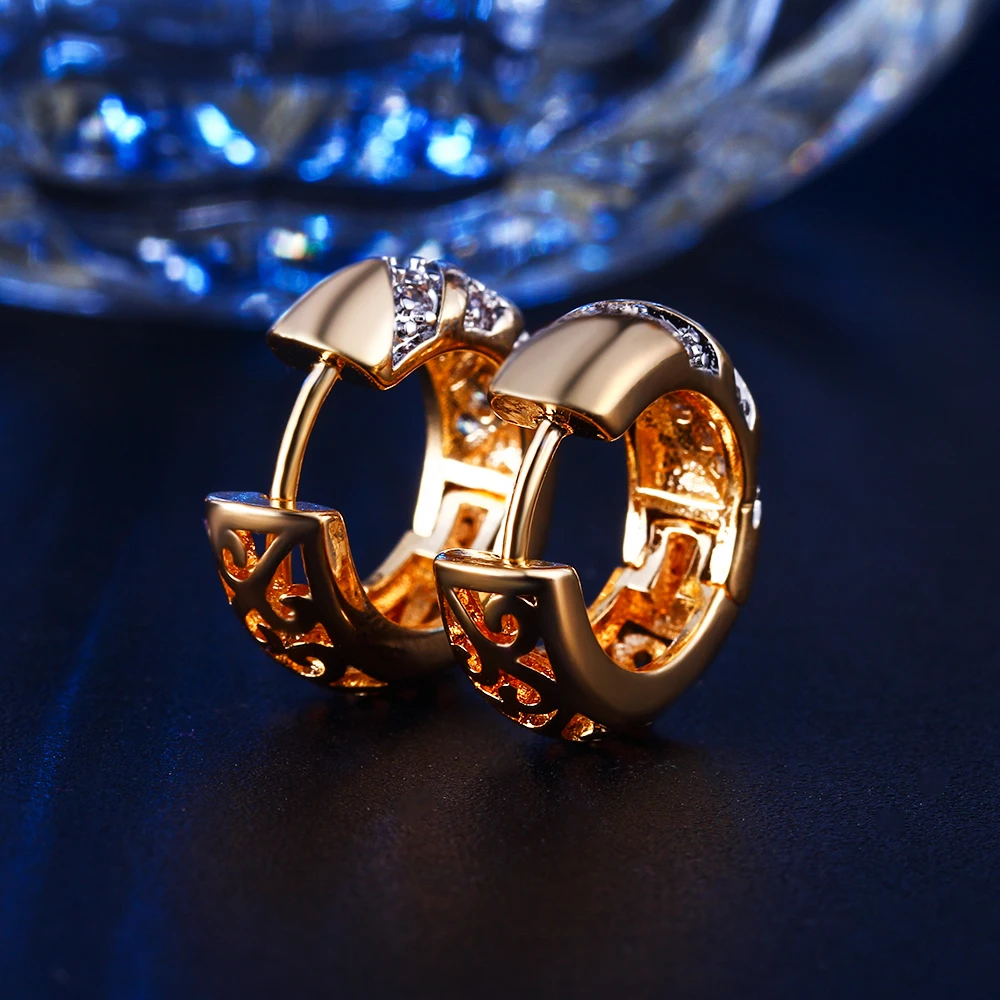 Золотой цвет обруч серьги для женщин CZ камень AAA Циркон Обручальное Мода женские