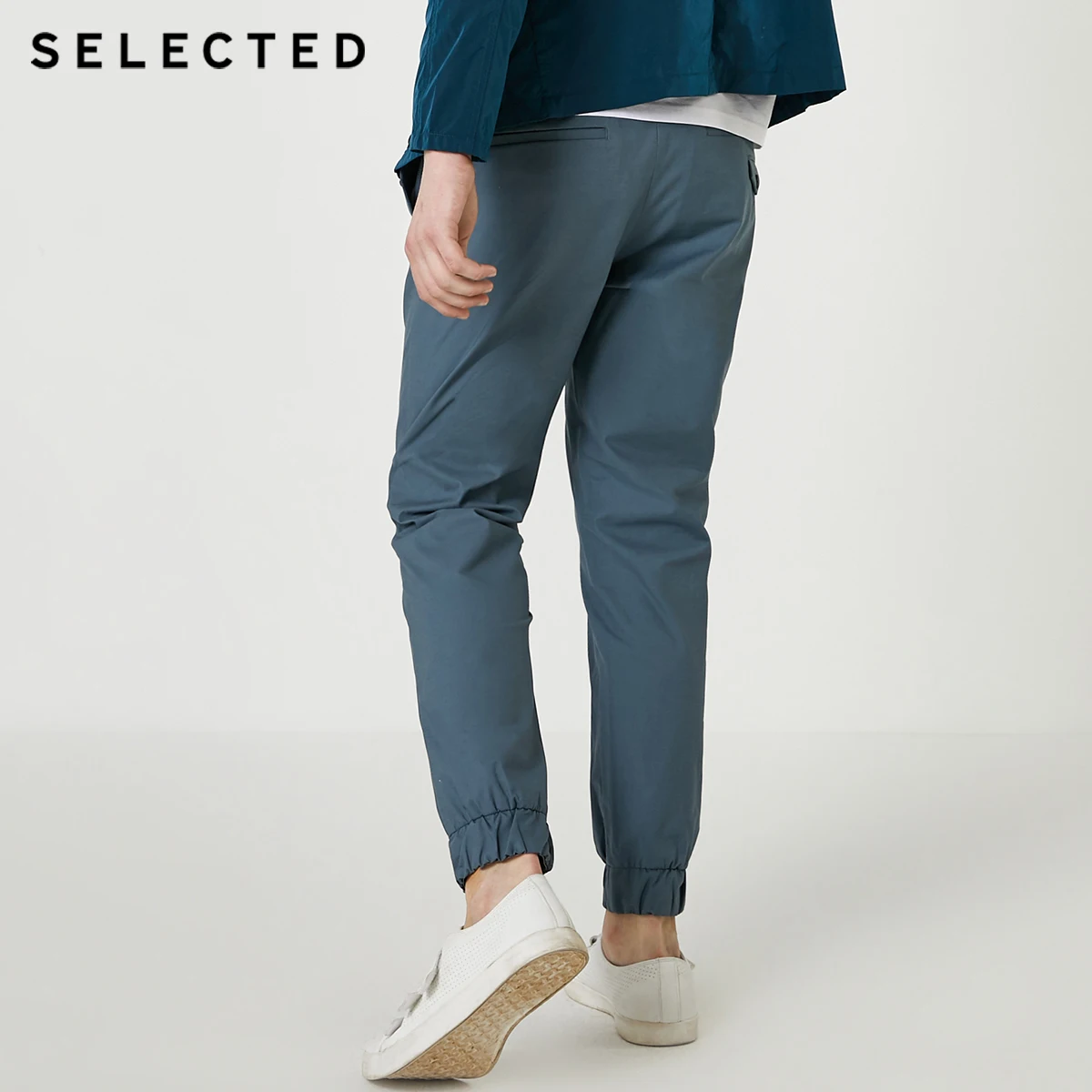 Мужские однотонные повседневные брюки из смешанного хлопка с завязками на