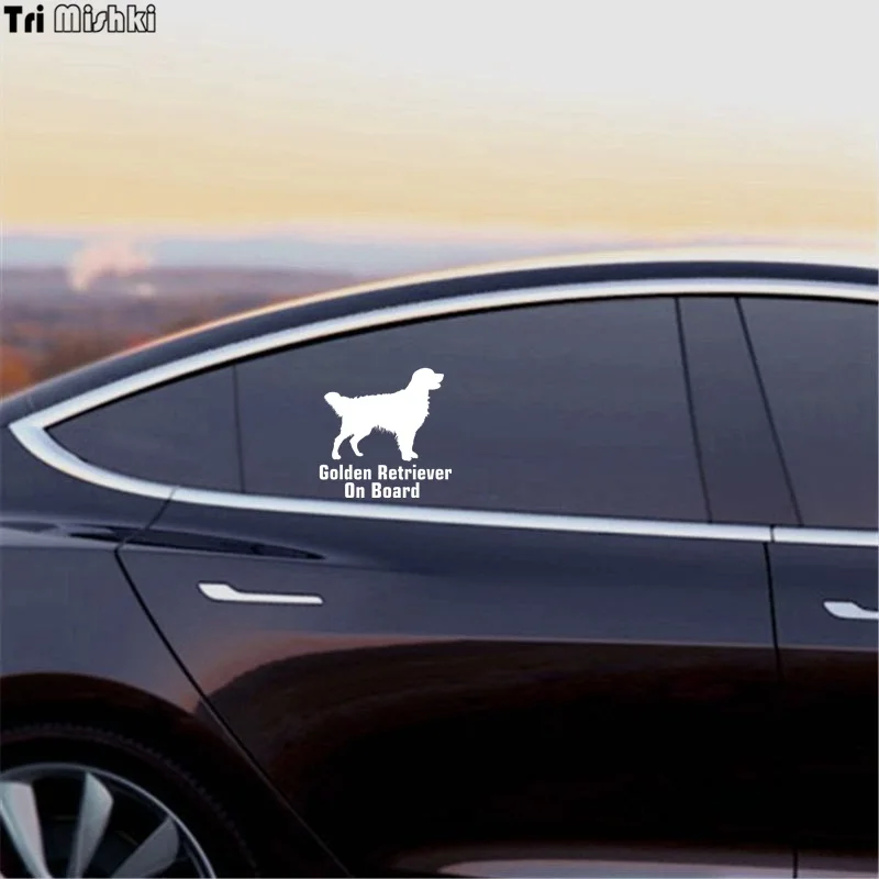 Tri Mishki HZX337# 15*15.3см Golden Retriever on board Золотистый ретривер в машине виниловые наклейки
