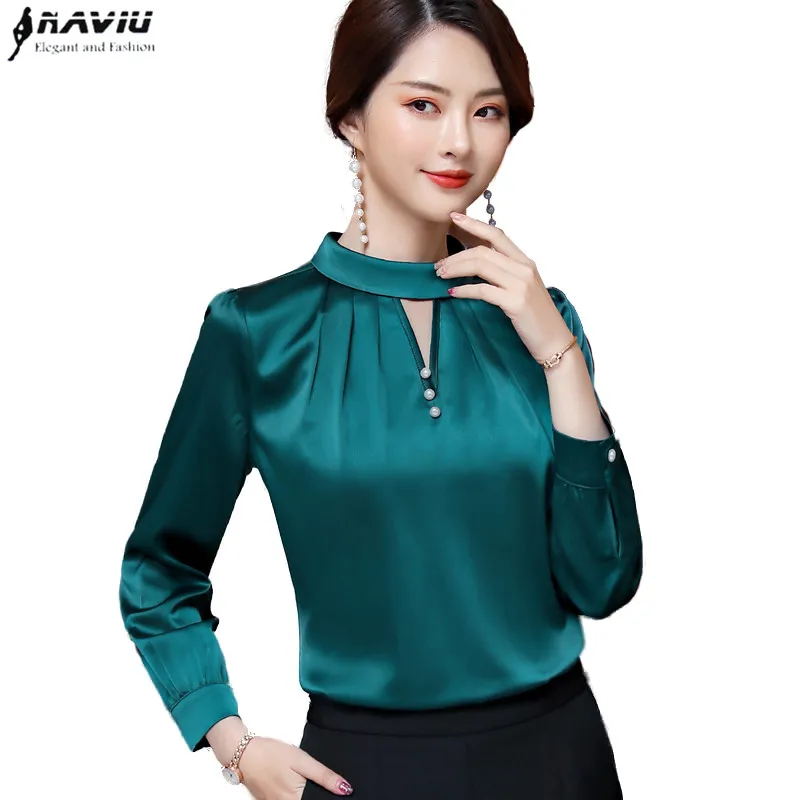 Женская шифоновая блузка с длинным рукавом зеленая или белая офисная рубашка