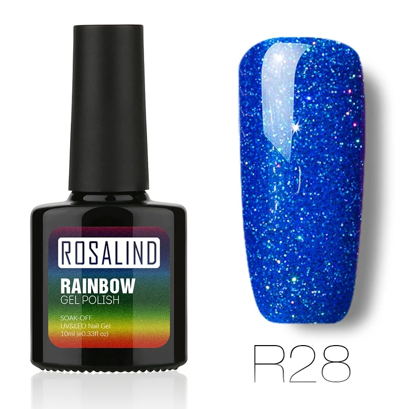 R28 ROSALIND, 10 мл, Гель-лак для ногтей, Радужный мерцающий R01-29, лазер, блестящий, для дизайна ногтей, маникюра, долговечный УФ-светодиодный Гель-лак - Цвет: R28