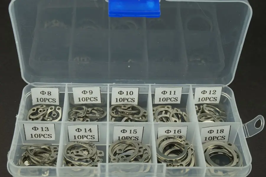 100PCS/Lot 304 Stainless Steel Circlip Retaining Ring Snap Assortment Kit With box | Обустройство дома
