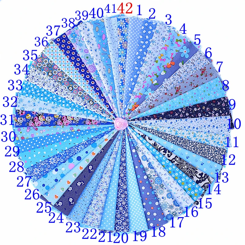 

Random Mix Blue Flower Color Cotton Fabric Patchwork For Sewing Cloth Scarpbooking Needlework Craft Doll Bag 42pcs/Lot 20x30cm