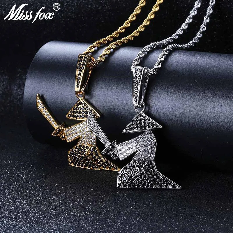 MISSFOX хип-хоп японский ниндзя захват меч ледяной кулон 24K позолоченное высокое