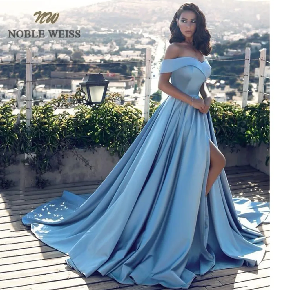 Платья для выпускного вечера светло-голубое атласное платье vestido de gala сексуальное платье с открытой спиной и разрезом спереди платье для выпускного вечера ТРАПЕЦИЕВИДНОЕ вечернее платье с коротким шлейфом