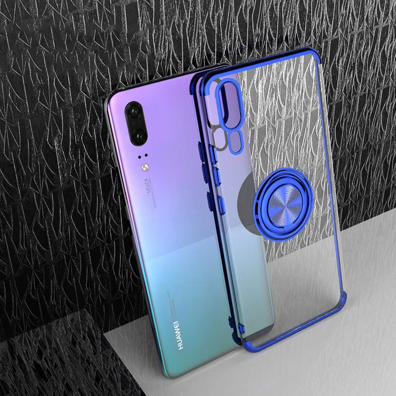 Мягкий чехол для Huawei P30 Pro Mate 30 20 P20 Lite Nova 5T 4e 3e Y9 Y7 Y5 Y6 Honor V20 V10, чехол с кольцом на палец - Цвет: Blue