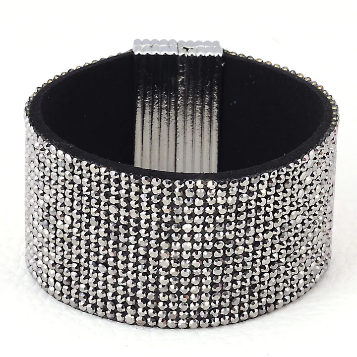 Магнитный браслет с кристаллами блестящий кожаный B1489|magnetic leather bracelet|leather braceletbling