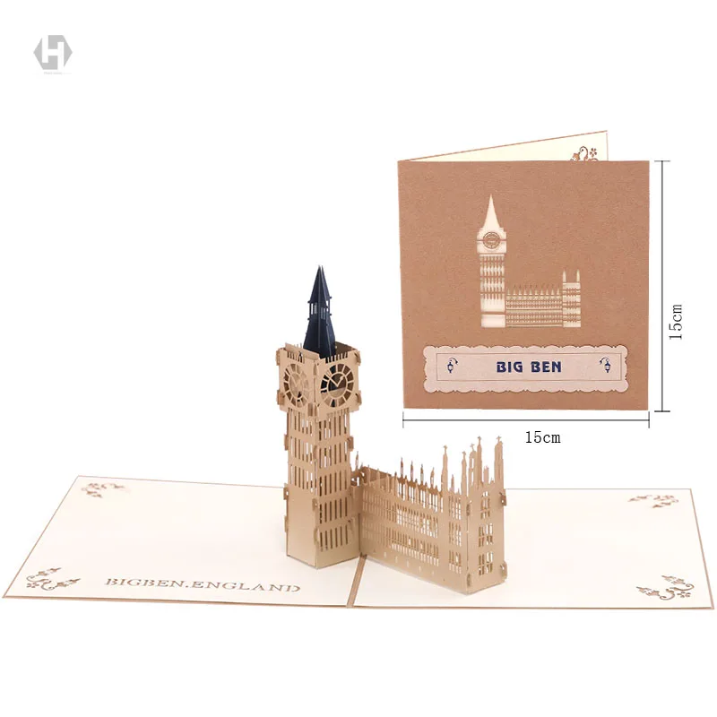 Ретро Биг Бен с историческими зданиями 3D pop up поздравительная открытка лазерная
