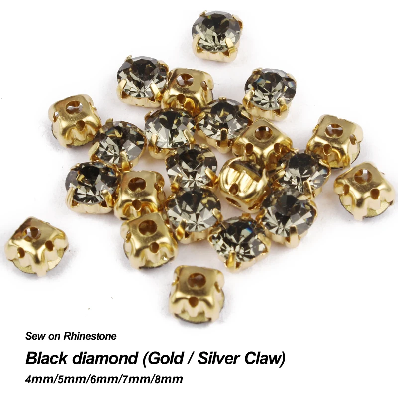 Лидер продаж черный бриллиант пришивной стразы золотистый серебристый коготь
