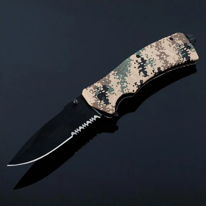 Нож тактический складной для активного отдыха и охоты с камуфляжным покрытием и безопасным молотком