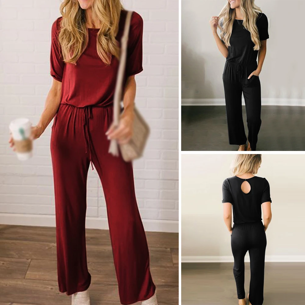 Женский комбинезон вечерние летние с круглым вырезом повседневные модные