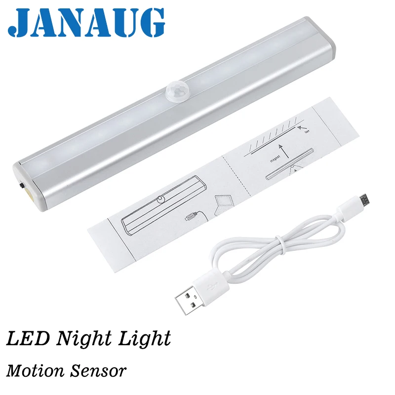 

10 LED PIR LED Motion Sensor Light USB Cupboard Wardrobe Bed Lamp LED Under Cabinet Night Light for Closet Stairs Kitchen Store