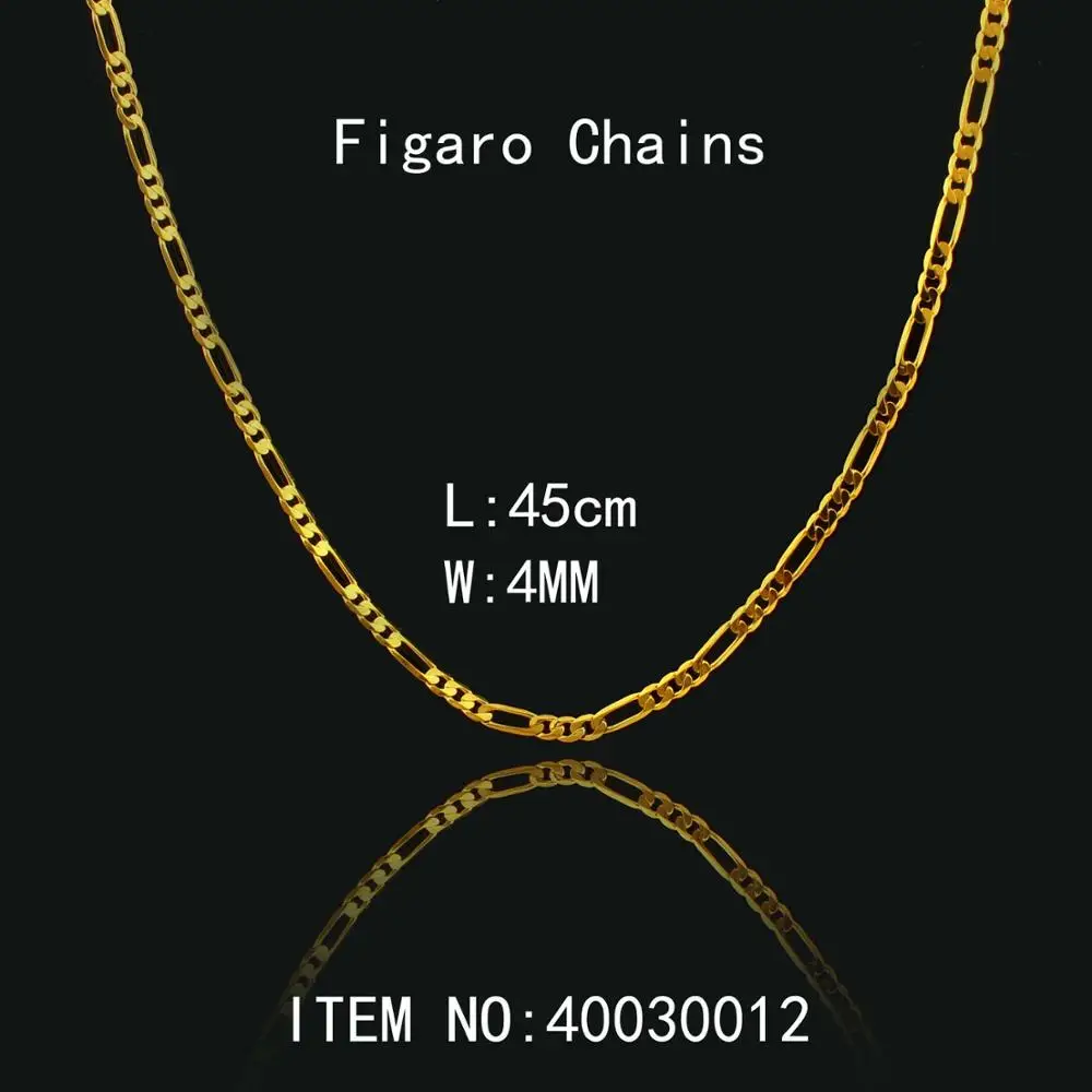 Новинка 2017 четыре размера золотые ожерелья золотого цвета цепочка Фигаро для