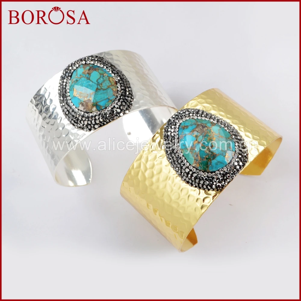 BOROSA 3 шт. Золотой/Серебряный цвет медный бирюзовый браслет Druzy натуральный синий