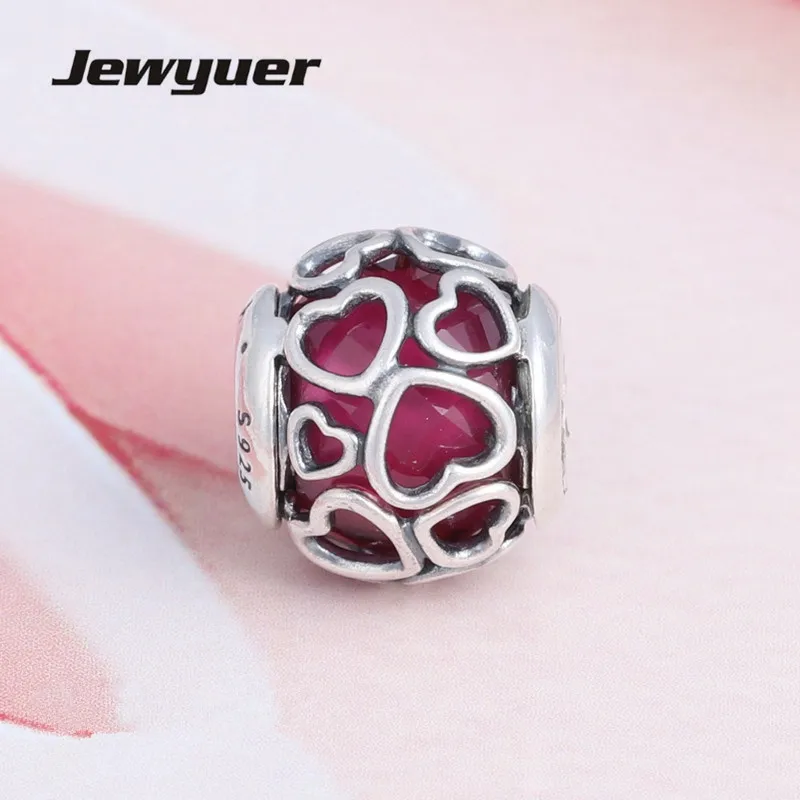 Valentine's Day Cerise Encased in Love charms 925 Sterling Silver heart beads fit charm Bracelets DIY fine jewelry Jewyuer BE434 |