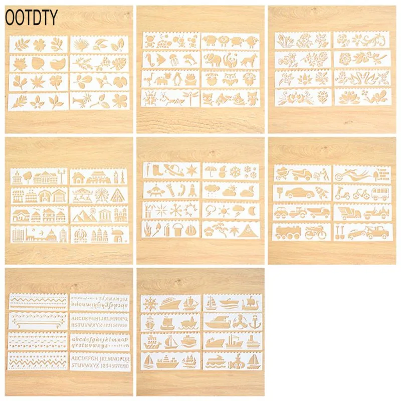 

8PCS Creative DIY Layering Stencils Painting Drawing Templates Scrapbooking Stamp Album Decor Supplies