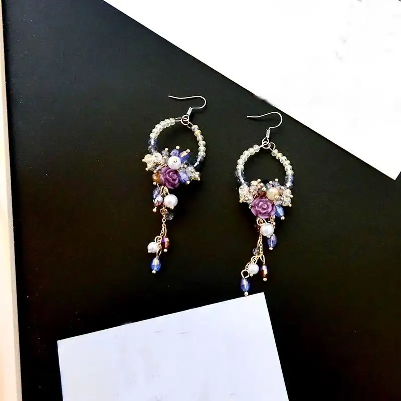 

XIAO YOUNG Fashion Jewelry Flower Crystal Tassel Long Earrings For Women Boucle D'oreille Party Christmas Gifts