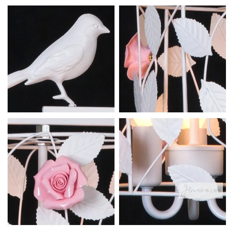 korean black white iron bird cage Flower Pendant Light Restaurant kitchen bedroom bedside lamp Bar hanging light E27 | Лампы и