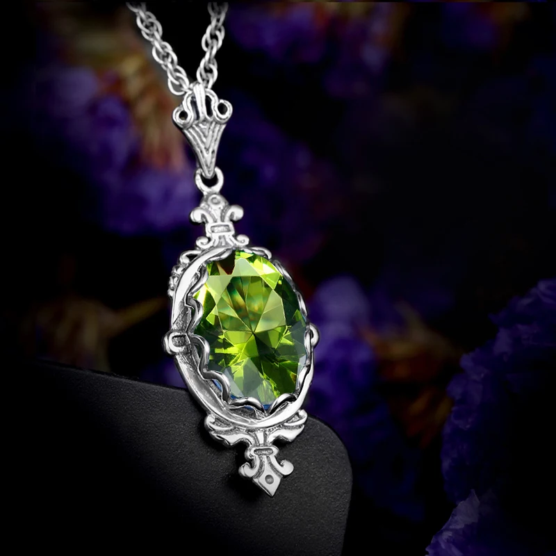 Ожерелье женское из серебра 925 пробы с подвесками|real 925|peridot pendant925 sterling silver pendant |