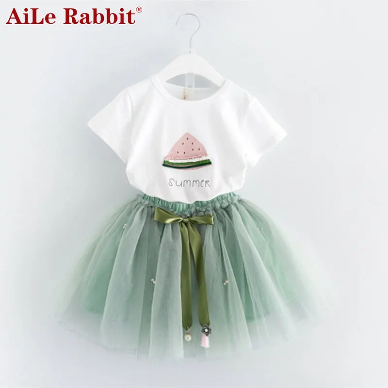 Комплект одежды для девочек AiLe Rabbit новое летнее детское платье белая короткая