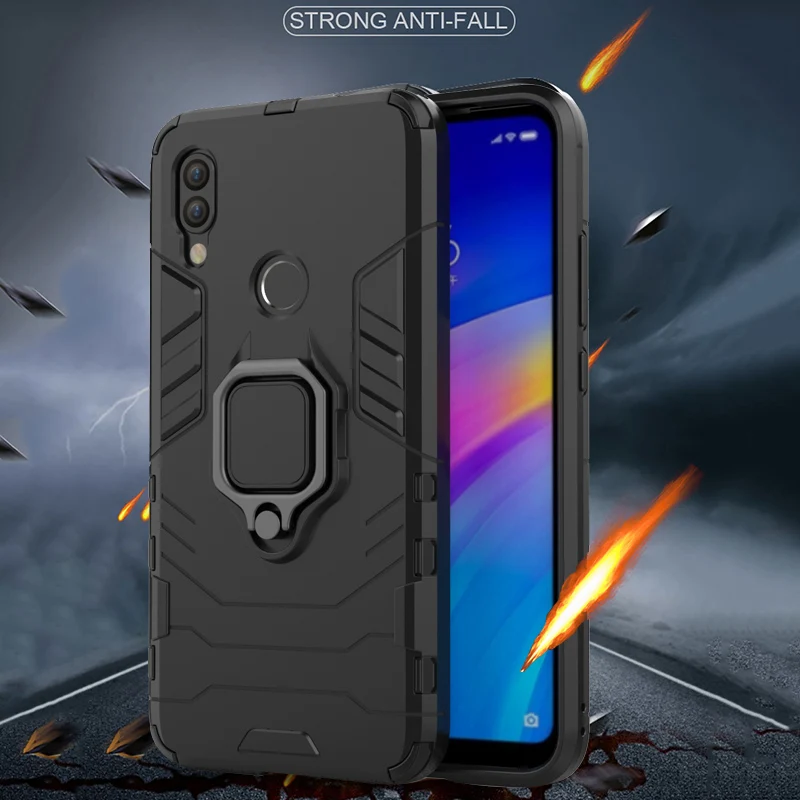 Бронированный чехол с кольцом для xiaomi redmi 8 магнитный автомобильный держатель