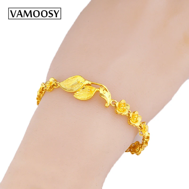 VAMOOSY 9 Стильный медный 24K позолоченный женский браслет Бохо речной золотой цветок