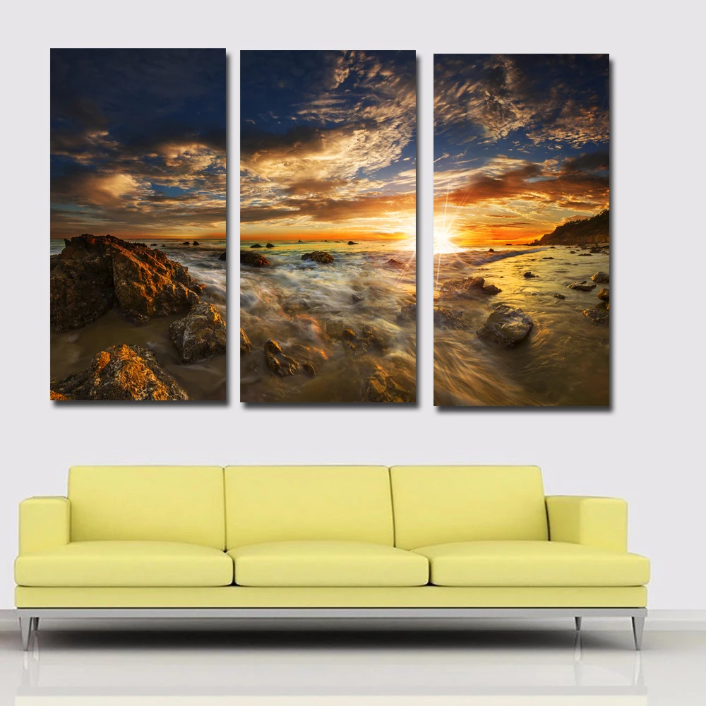 3 Панели США морское побережье сарафаны каменное небо пейзаж Живопись Печать