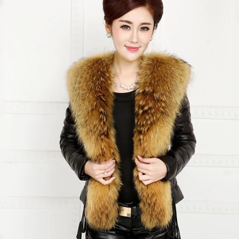Fashion Women Winter Fur Coat High-grade Elegant Long Sleeve Fox Plus Size Leather Jacket Female Outerwear 50 | Женская одежда